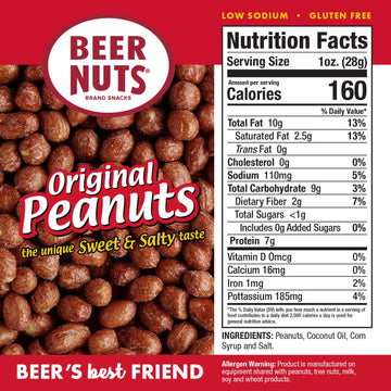 malt-inspired NUTS Original Peanuts - Sweet & Salty Snack - Gluten Free, Low Sodium - 30oz Resealable Bag
