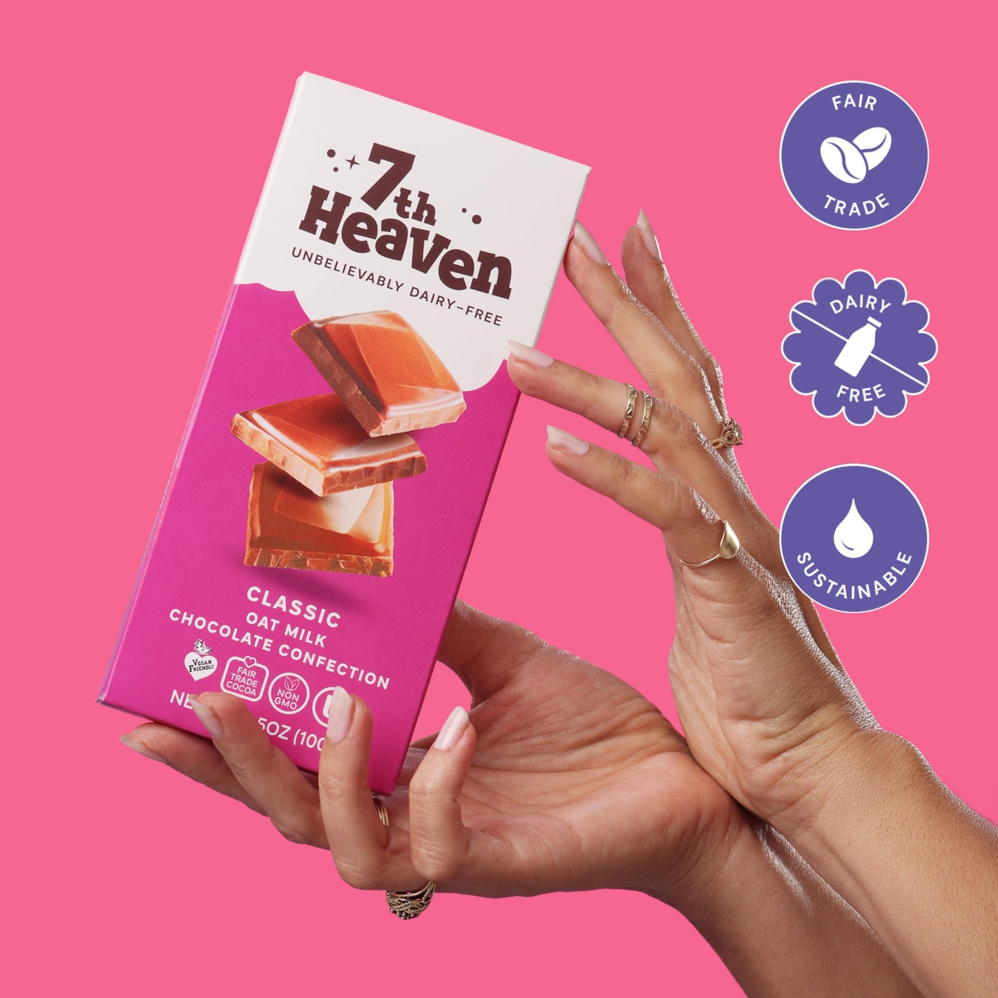 7TH HEAVEN Vegan Oat Milk Chocolate Bars - Dairy Free, 3.5oz, 4 Packs, Fair Trade Cocoa, Peanut Butter Filling, Kosher Parve