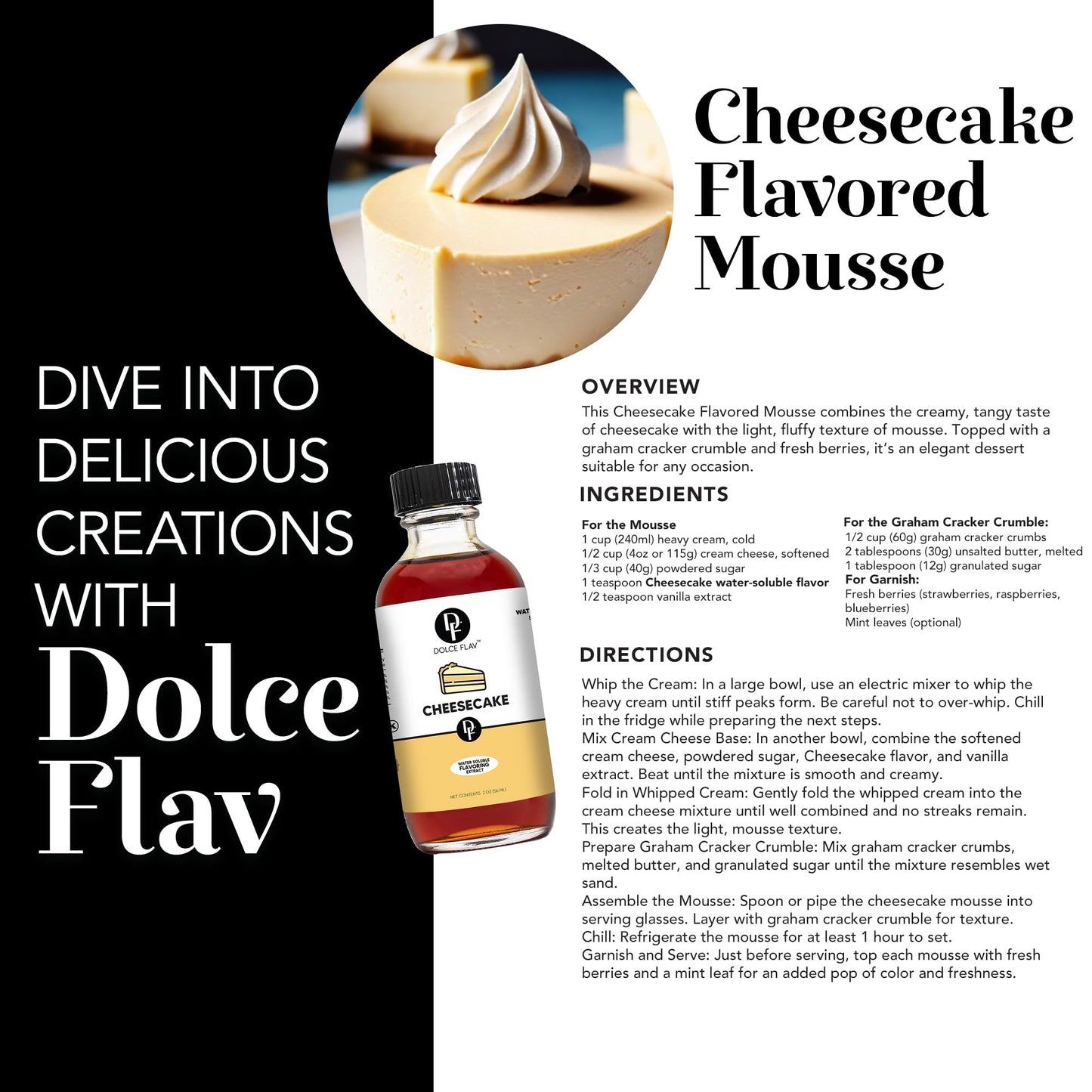 Dolce Flav Cheesecake Extract 2 Oz - Kosher, Sugar-Free, Concentrated Creamy Flavor For Desserts, Frostings & Pastries, Includes