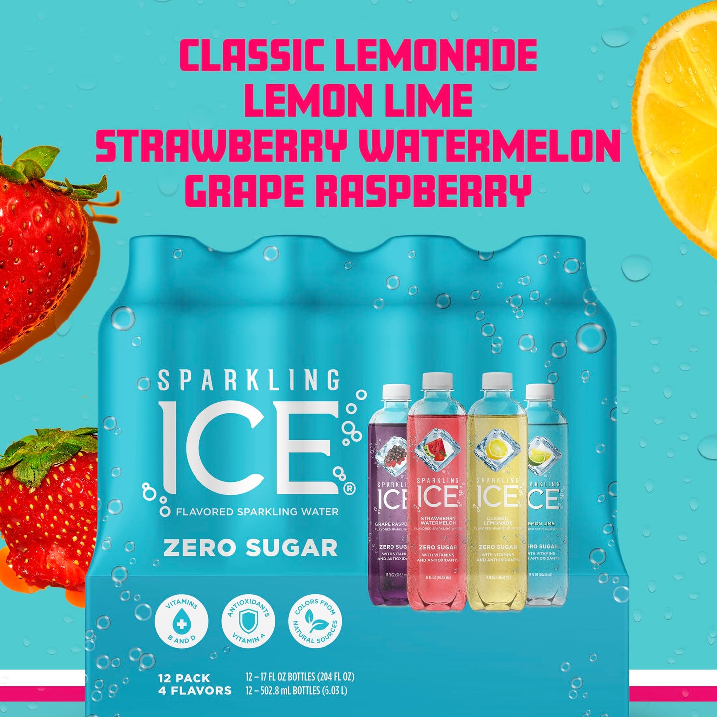 Sparkling Ice Blue Variety Pack Flavored Sparkling Water Zero Sugar With Vitamins And Antioxidants 17 Fl Oz 12 Count (Classic Le