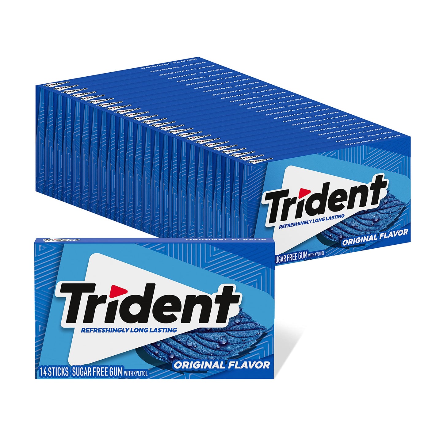 Trident Sugar-Free Chewing Gum, Original Flavor, 14 Count (Pack of 24), Green/Pink, Model 00070462012323