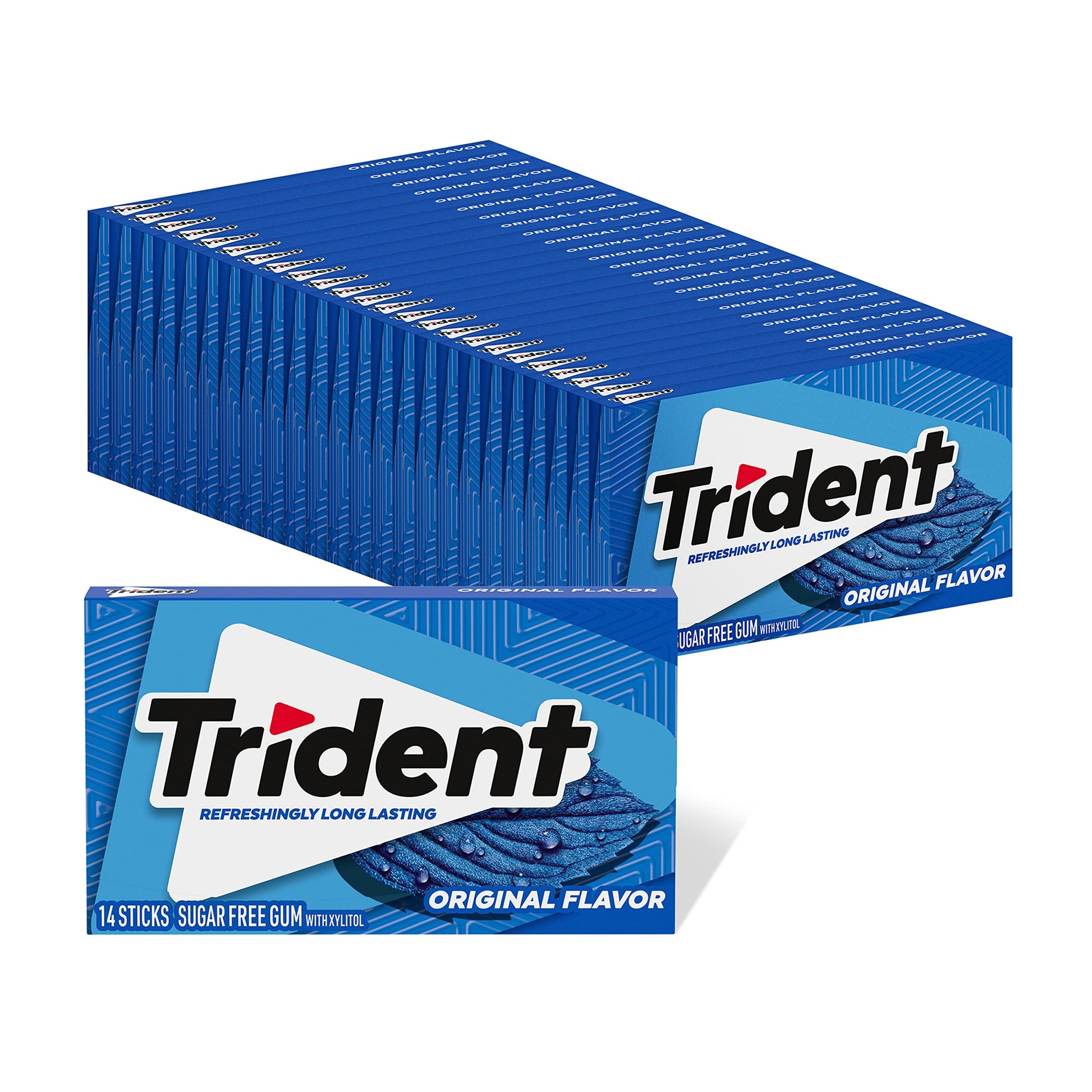 Trident Sugar-Free Chewing Gum, Original Flavor, 14 Count (Pack of 24), Green/Pink, Model 00070462012323