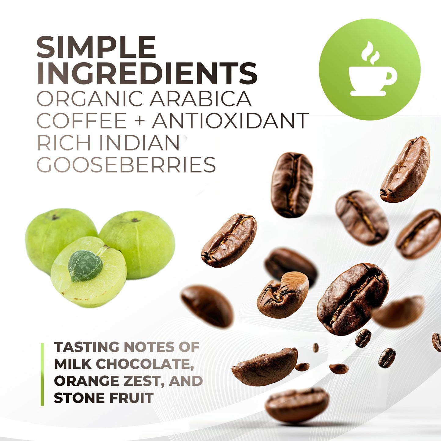 Amla Green Organic Ground Superfood Coffee, 16 Oz Medium Roast, Antioxidant-Rich Indian Gooseberry, 100% Arabica Specialty Coffee