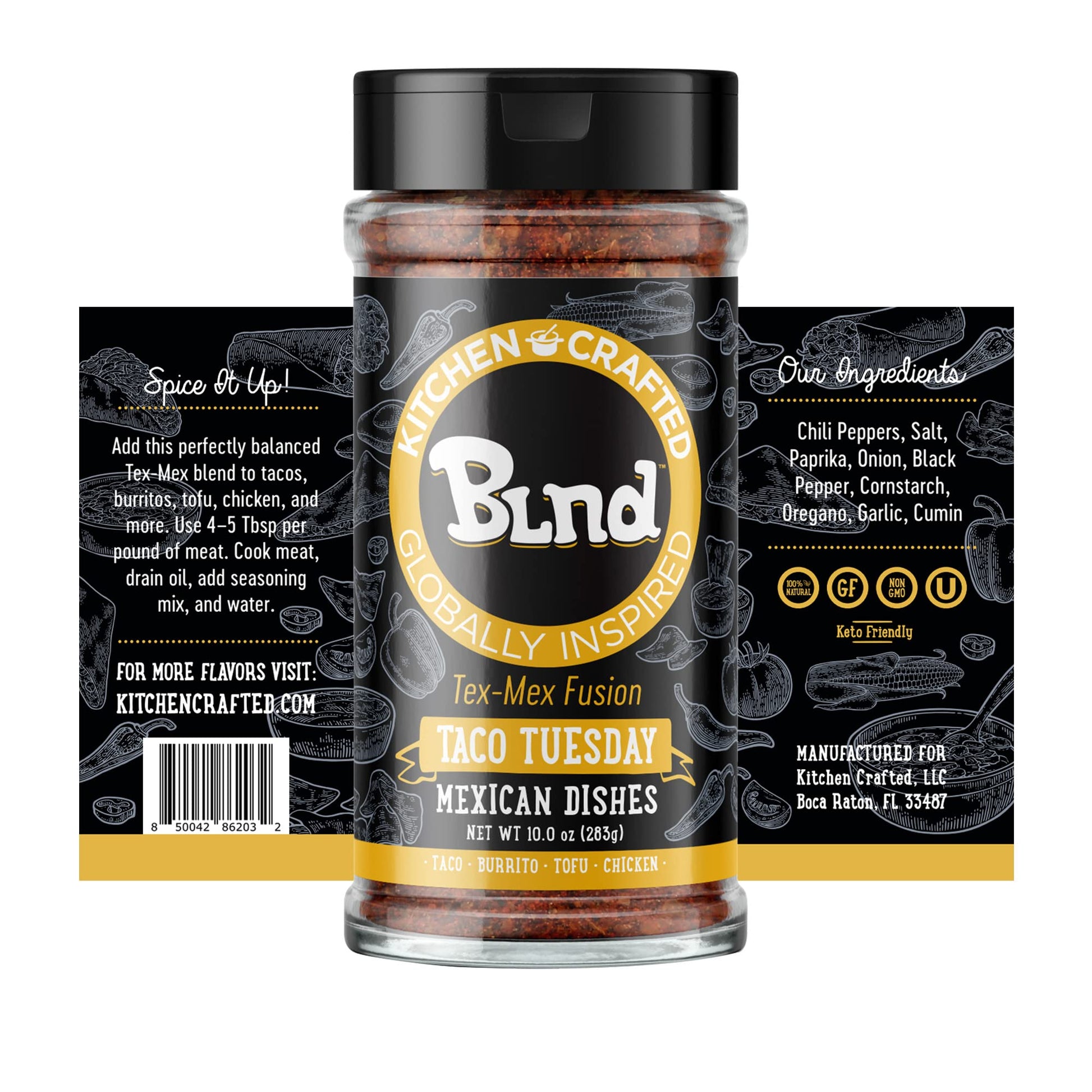 Kitchen Crafted - BLND Taco Tuesday, Gluten Free Taco Seasoning Mix, Herbs, Spices & Seasonings for Cooking Taco Meat, Enchilada