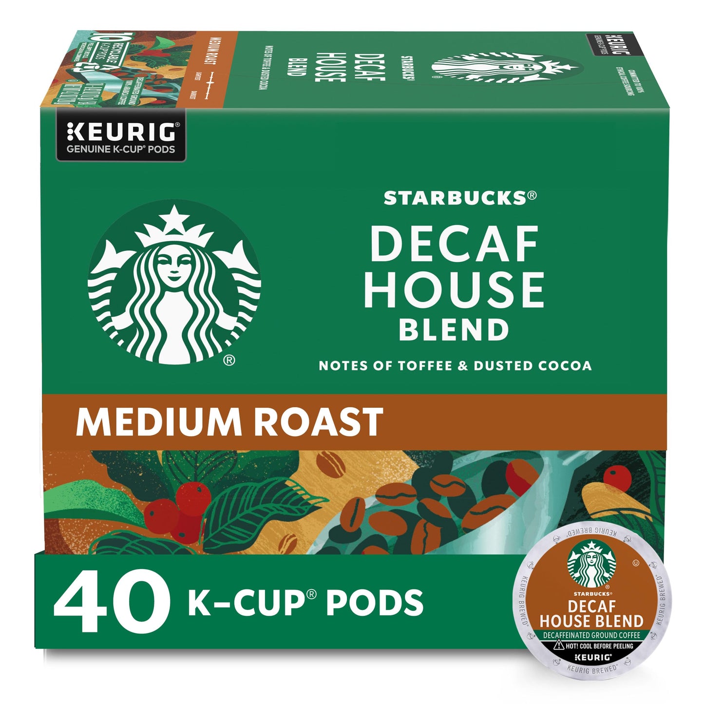 Starbucks Decaf K-Cup Coffee Pods, House Blend, 40 Count, Compatible with Keurig Brewers