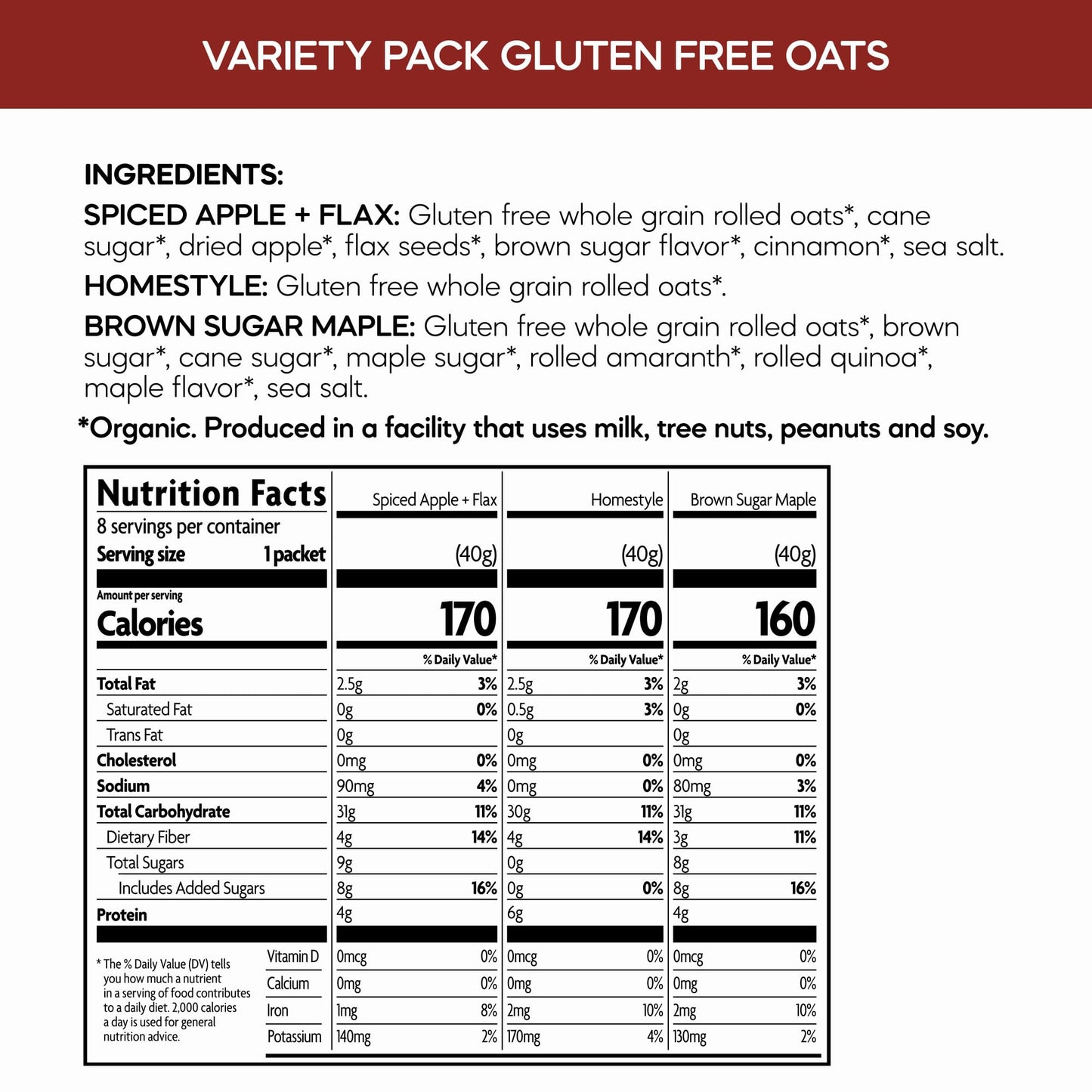 Nature's Path Organic Gluten Free Instant Oatmeal Variety Pack, 48 Packets (Pack Of 6) Non-GMO, Plant Based Protein, High In Fib