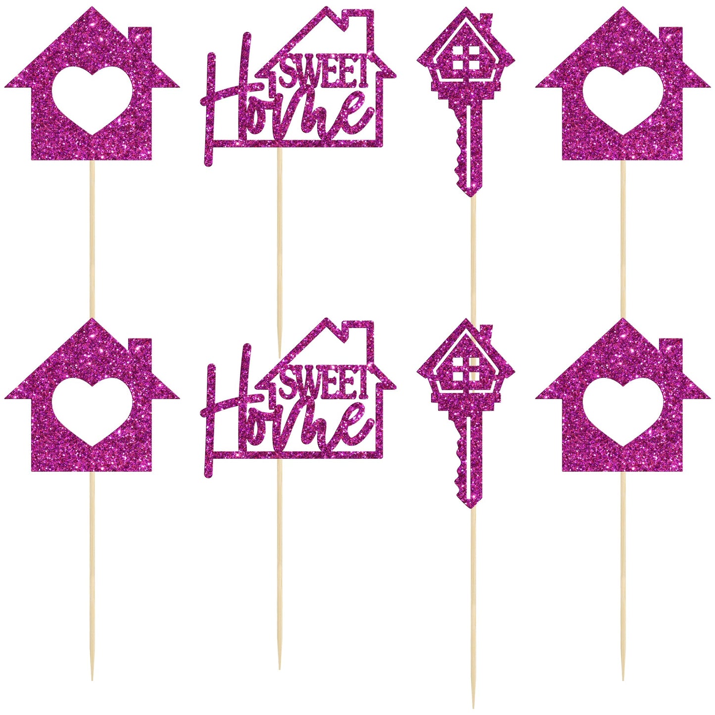 Gyufise Cupcake Toppers 24 Pack - Sweet Home Decorations, Purple, Paper Picks for Housewarming Party