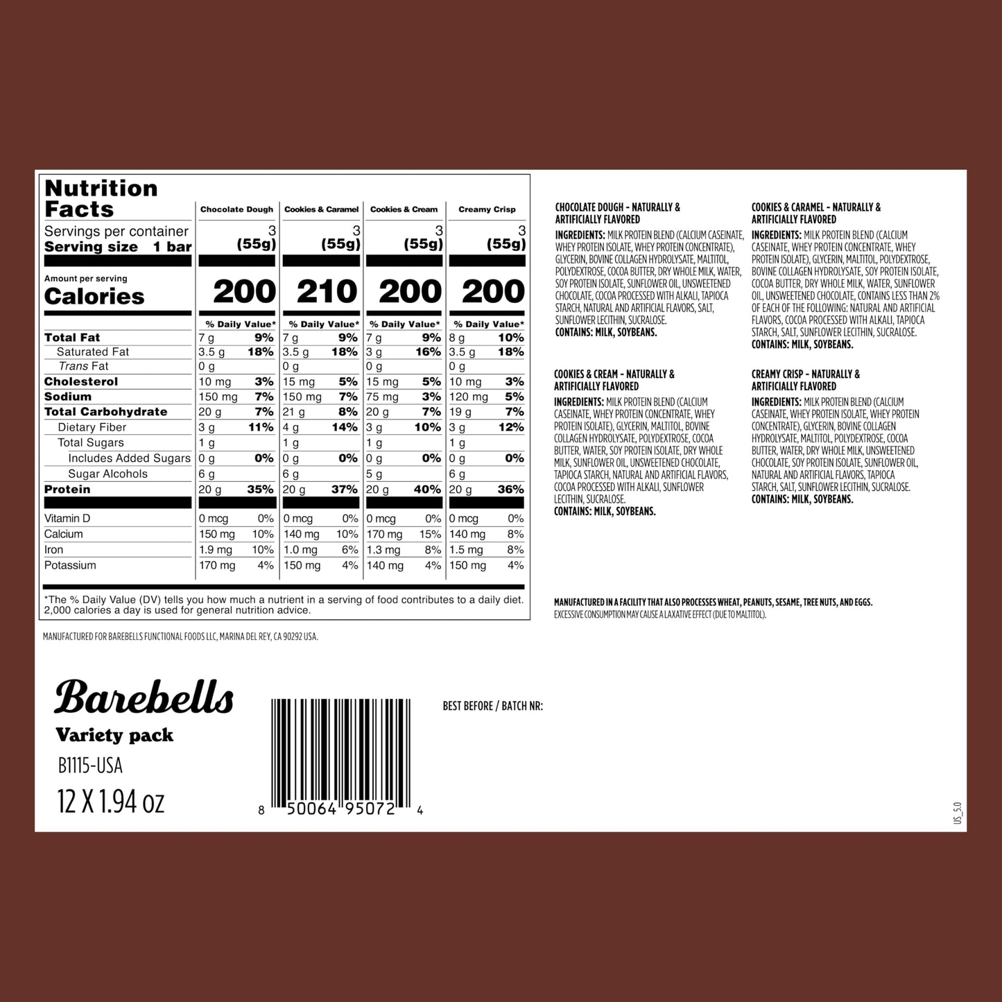 Barebells Protein Bars Peoples Choice Variety Pack – 12 Bars, Nutritious Snacks With 20G Of High Protein - Chocolate Treat With 1G Of Total Sugars - Perfect On The Go Breakfast Bars