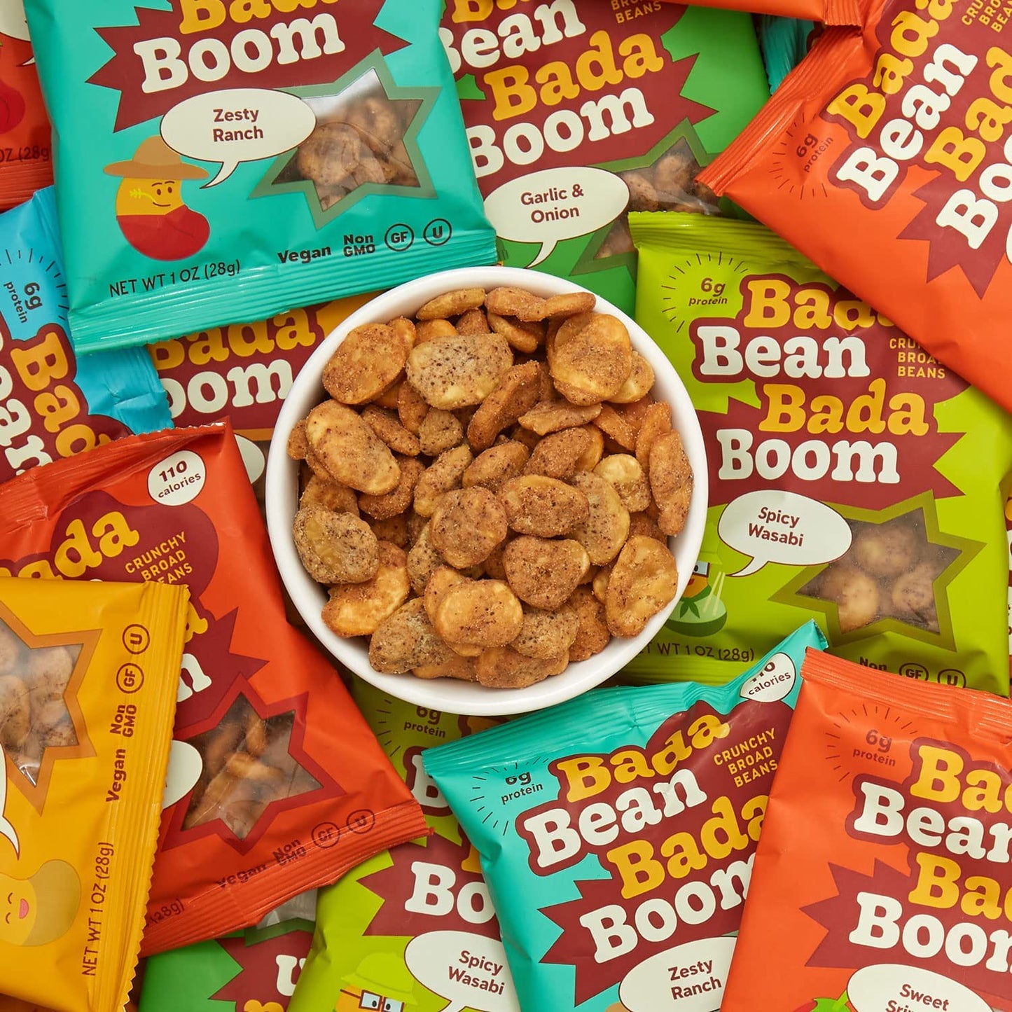 Bada Bean Bada Boom, Crunchy Roasted Broad Bean Snacks (Fava), High Protein, Vegan, Gluten-free - 110 Calorie Packs, Buffalo Win