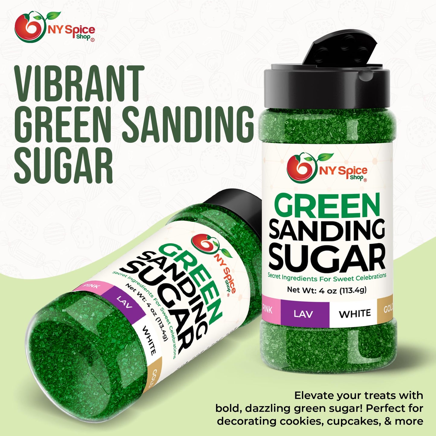 Ny Spice Shop Green Sanding Sugar For Memorial Day - 4 Ounce Sweet Colorful Edible Sprinkles For Candy Dish - Chocolate Sprinkle
