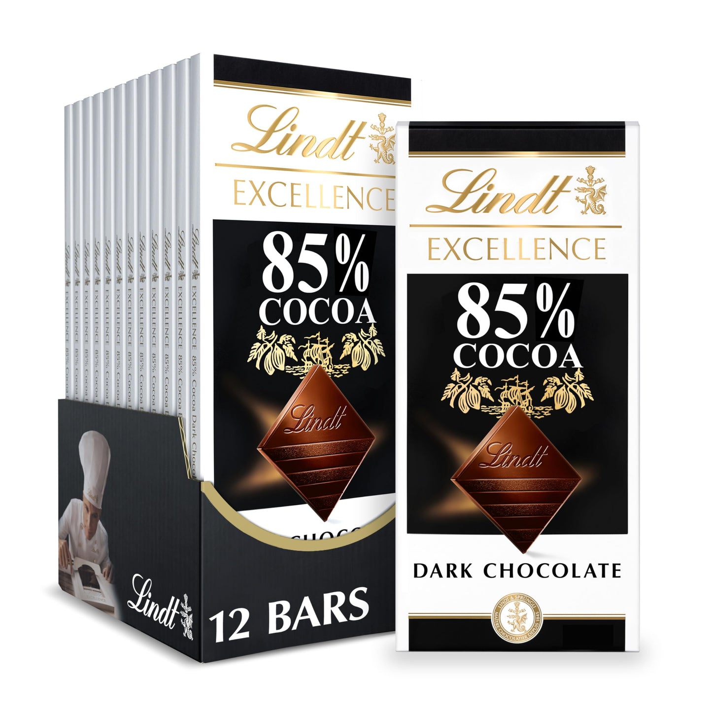 Lindt EXCELLENCE Dark Chocolate Bar, 85% Cocoa, 3.5 oz, 12 Pack