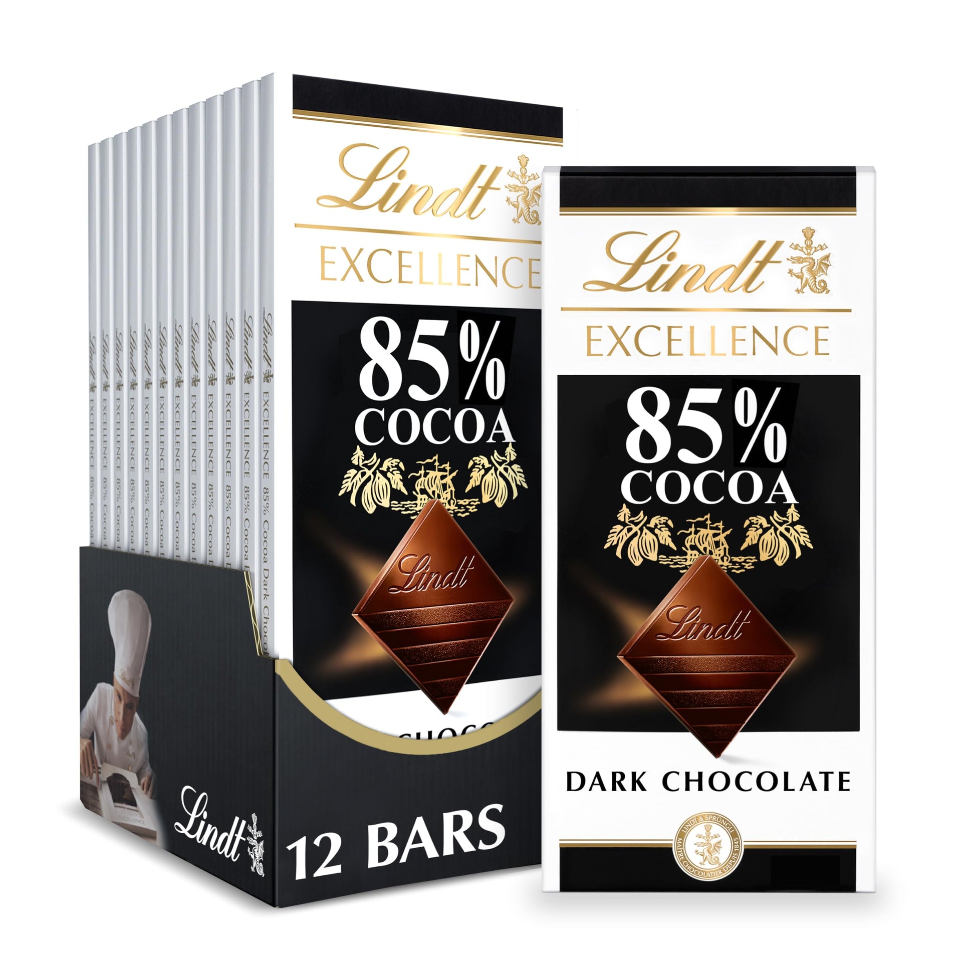 Lindt EXCELLENCE Dark Chocolate Bar, 85% Cocoa, 3.5 oz, 12 Pack