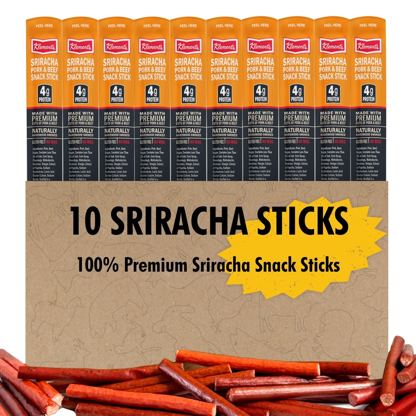 Jerky.Com Sriracha Pork And Beef Snack Sticks 10 Pack | Low Carb, Low Sugar, High Protein Keto Snacks | Delicious Gluten Free Beef Sticks | Gifts For Men & Women