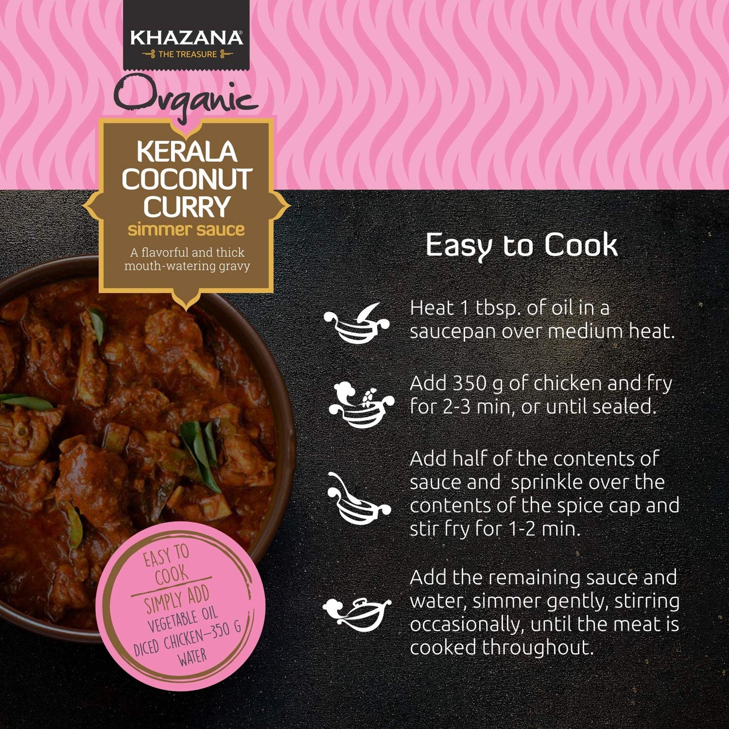 Khazana Organic Kerala Coconut Curry Indian Simmer Sauce - 6 X 12.7Oz Jars | Non-Gmo, Vegan, Gluten Free, Kosher | Authentic Ind
