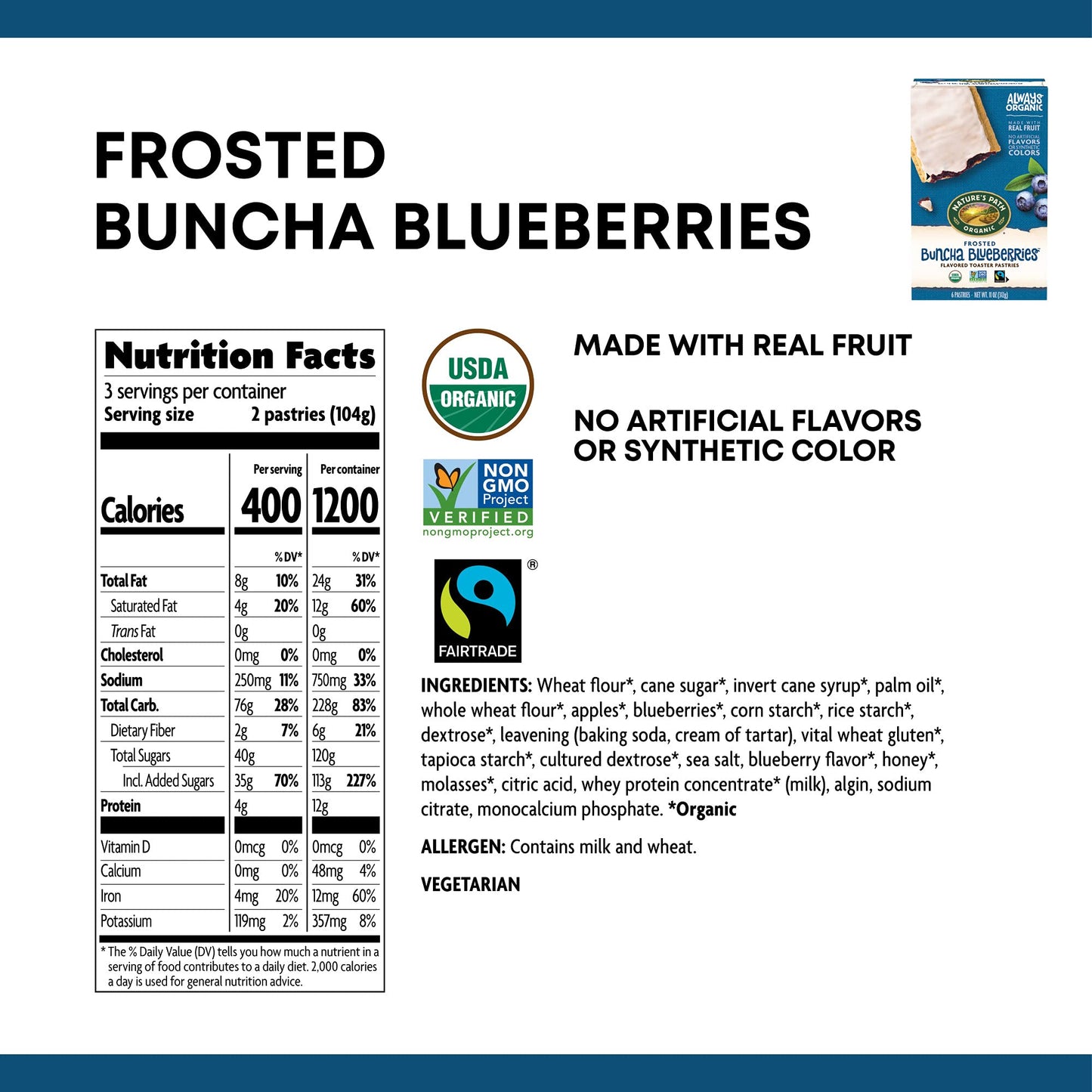 Nature'S Path Organic Toaster Pastries, Frosted Buncha Blueberries, 6 Count