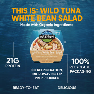 Wild Planet Ready-To-Eat Wild Tuna White Bean Salad With Organic Chickpeas, Carrots, Red Peppers & Green Olives 5.6Oz (Pack Of 1