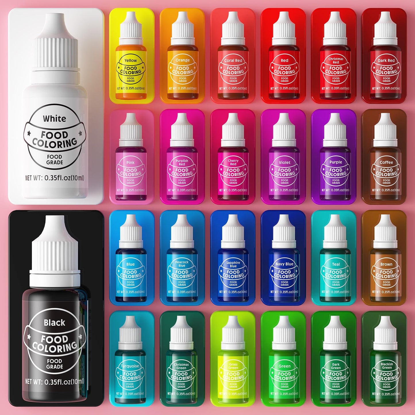 Cherrysea Food Coloring Set - 26 Vibrant Liquid Dyes for Baking, 0.35 Fl Oz Each, Ideal for Icing, Fondant, Cookies, and DIY Projects