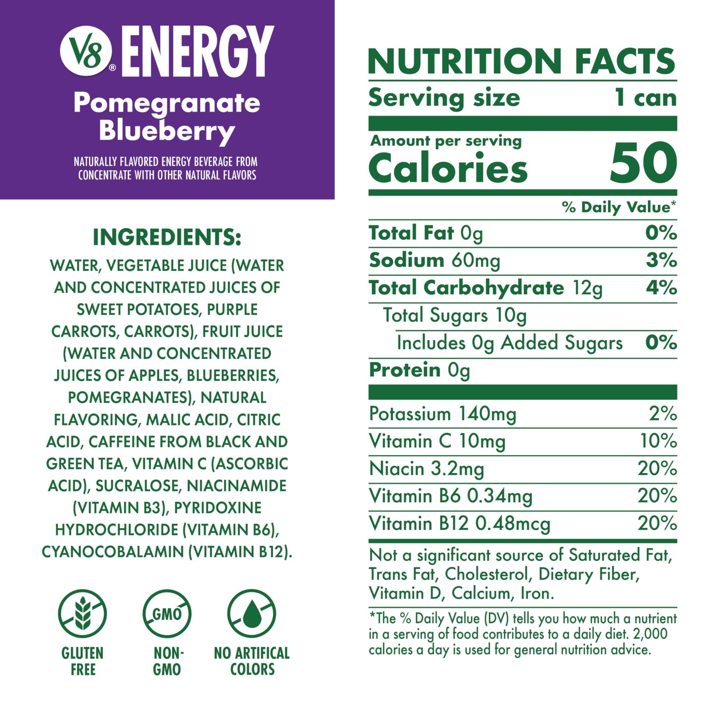 V8 Pomegranate Blueberry Energy Drink, 8 Fl Oz Can, Pack of 24