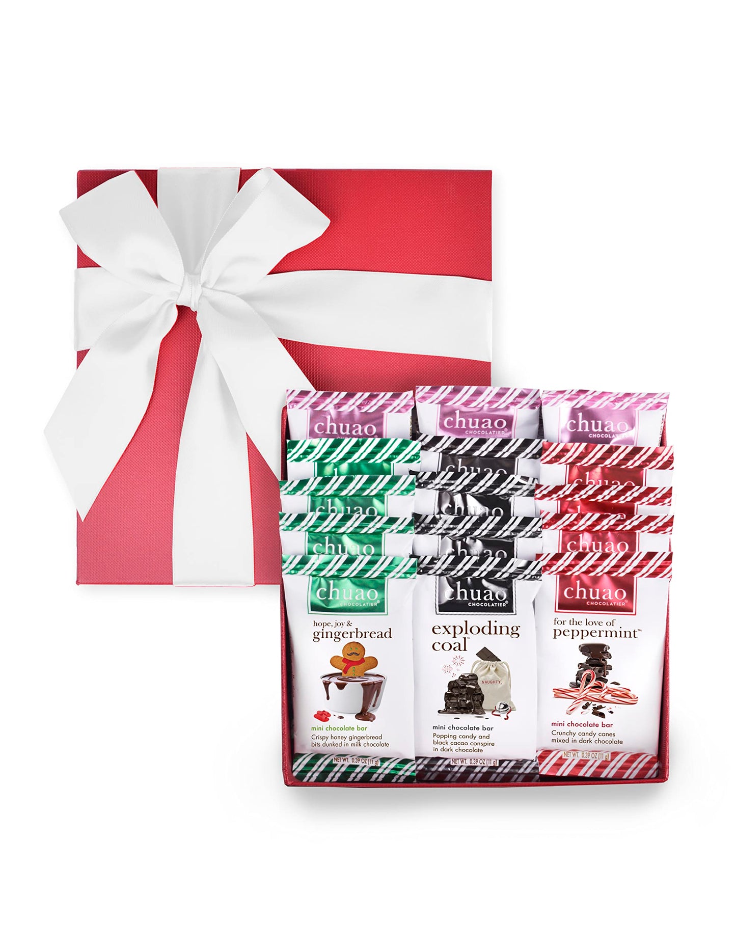 Chuao Chocolatier Holiday Sampler Gift Box Gourmet Dark & Milk Chocolate Mini Bars | No Preservatives | For Gift Baskets, Christmas, Hostess Gifts, Thank You, Care Package | 15 Pack (0.39 Oz Each)