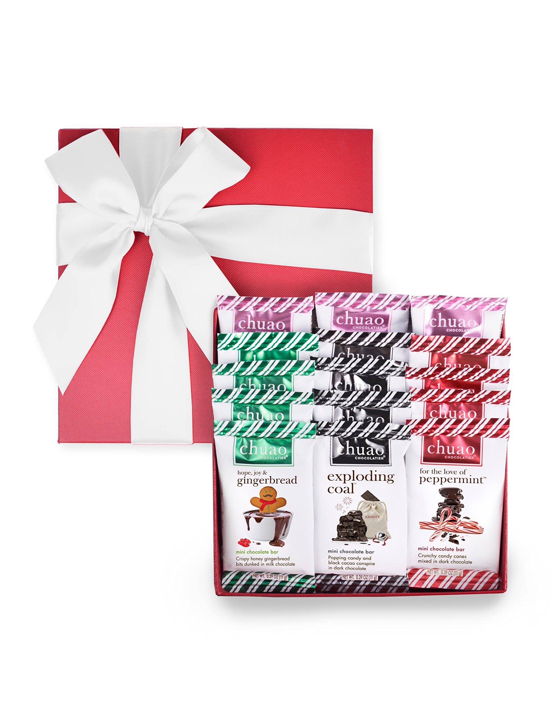 Chuao Chocolatier Holiday Sampler Gift Box Gourmet Dark & Milk Chocolate Mini Bars | No Preservatives | For Gift Baskets, Christmas, Hostess Gifts, Thank You, Care Package | 15 Pack (0.39 Oz Each)