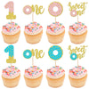 24 PCS Donut Gender Reveal Cupcake Toppers Sweet One Donut Cupcake Picks Donut 1st Birthday Party Decorations for Donut Theme Ba
