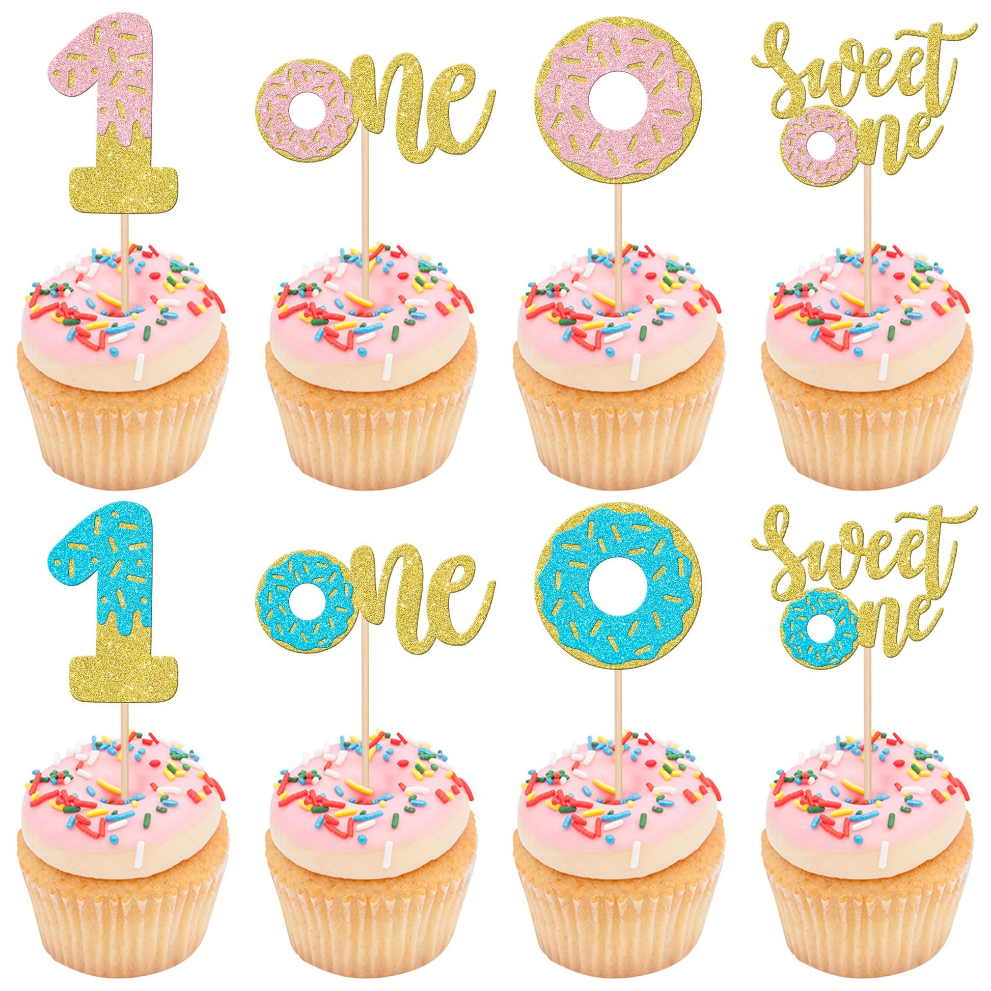 24 PCS Donut Gender Reveal Cupcake Toppers Sweet One Donut Cupcake Picks Donut 1st Birthday Party Decorations for Donut Theme Ba