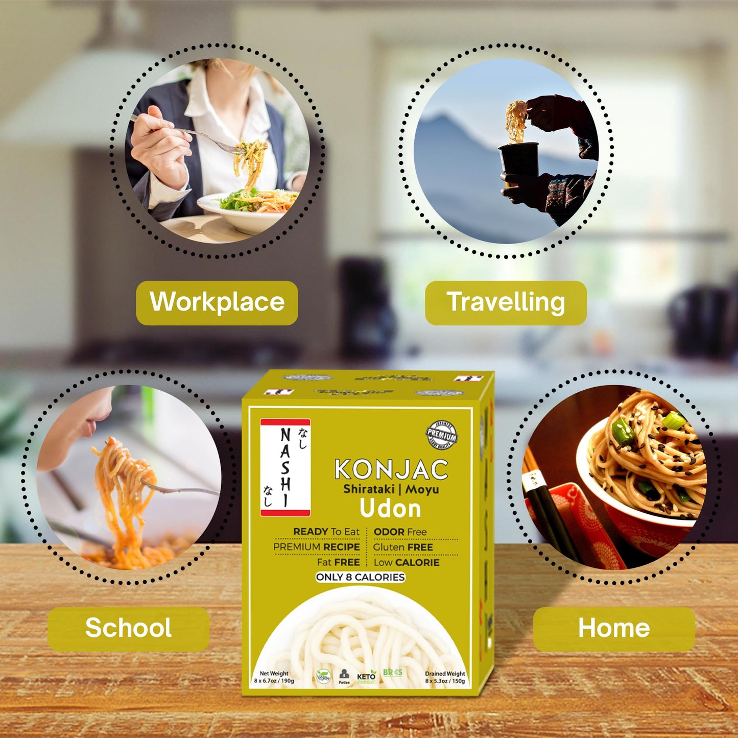 Nashi Shirataki Konjac Premium Udon Noodles (8X190G) - Glucomannan Premium Recipe, Keto-Friendly | Low-Calorie, Zero-Carb, Vegan