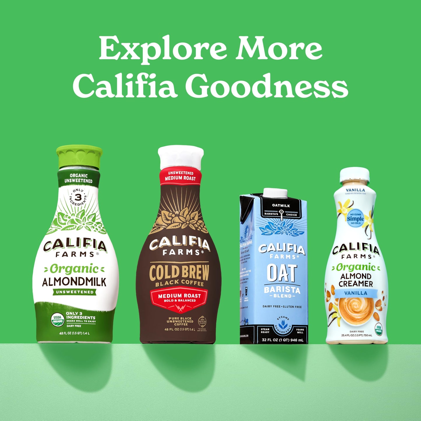 Califia Farms - Organic Original Oat Milk, 48 Oz, Dairy Free, Plant Based, Vegan, Non GMO, USDA Organic Milk