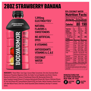 BODYprotective covering Sports Drink  Strawberry Banana  Electrolyte Drink Hydration  28 Fl Oz Bottles (15 Pack)  Flavored Coconut Water with B Vitamins & Antioxidants