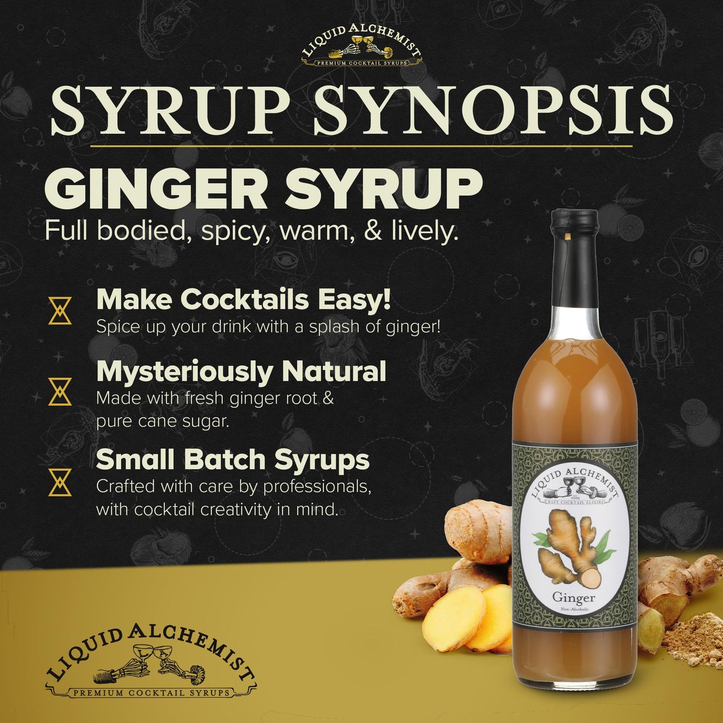 Liquid Alchemist Ginger Syrup for Cocktails - Non-GMO, Vegan - 25 Fl Oz