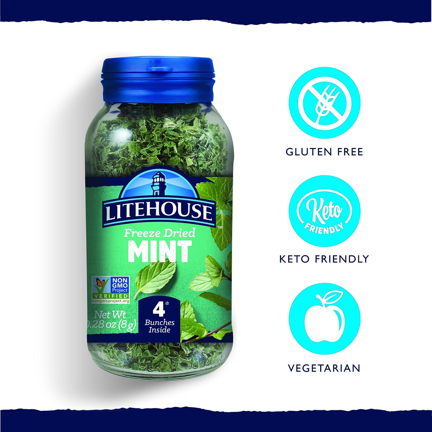 Litehouse Freeze Dried Mint - Gluten Free, Vegetarian, Keto - 0.28 Oz (Pack of 2)