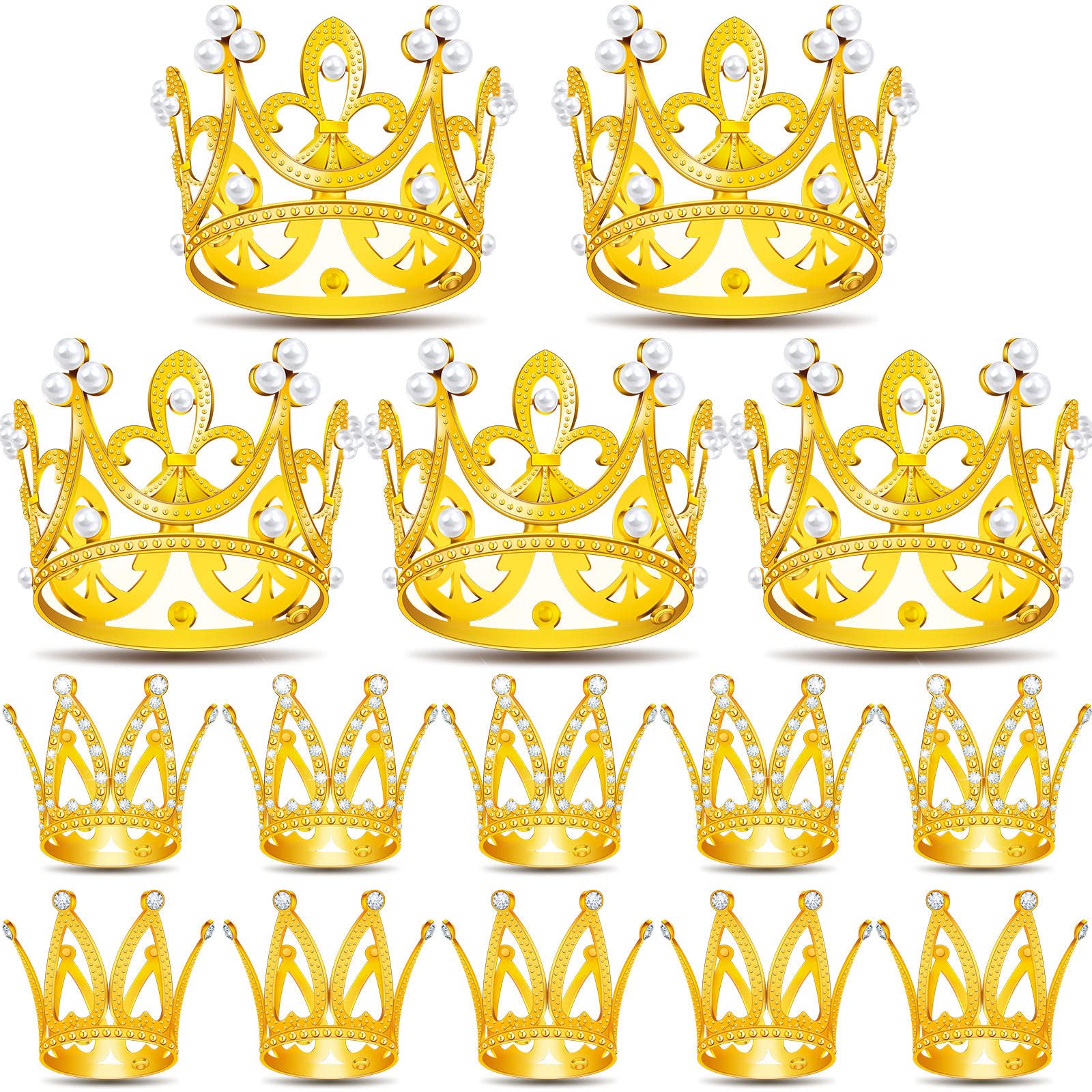 15Pcs Mini Crowns For Flower Bouquets, Mini Crown Cake Topper, Small Crystal Pearl Cupcake Toppers For Flower Arrangements Cupca