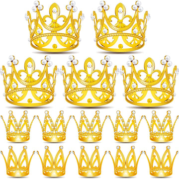 15Pcs Mini Crowns For Flower Bouquets, Mini Crown Cake Topper, Small Crystal Pearl Cupcake Toppers For Flower Arrangements Cupca