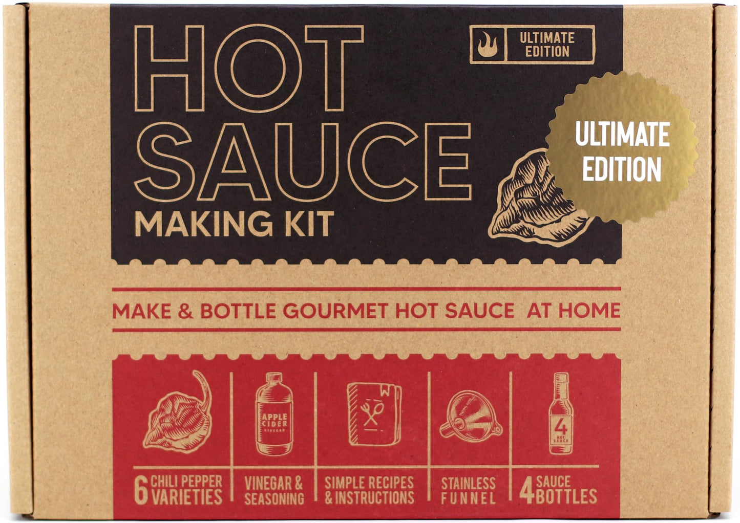 Ultimate Edition Hot Sauce Making Kit, 6 Varieties Of Peppers, Ghost Pepper, Habanero, Gourmet Spice Blend, 4 Bottles, Labels, Book, Gift For Dad (Ultimate Edition)