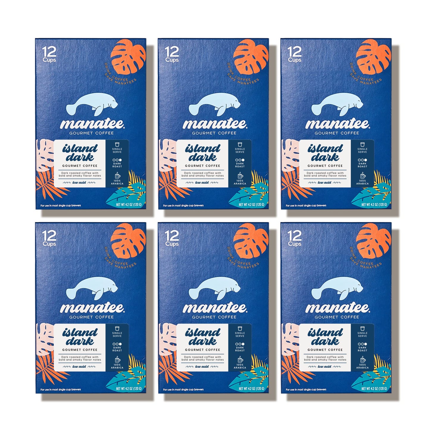 Manatee Gourmet Coffee Single Serve Pods for Keurig 2.0, Island Dark Roast, 72 Count, Pack of 6, Model COMINHKG094560