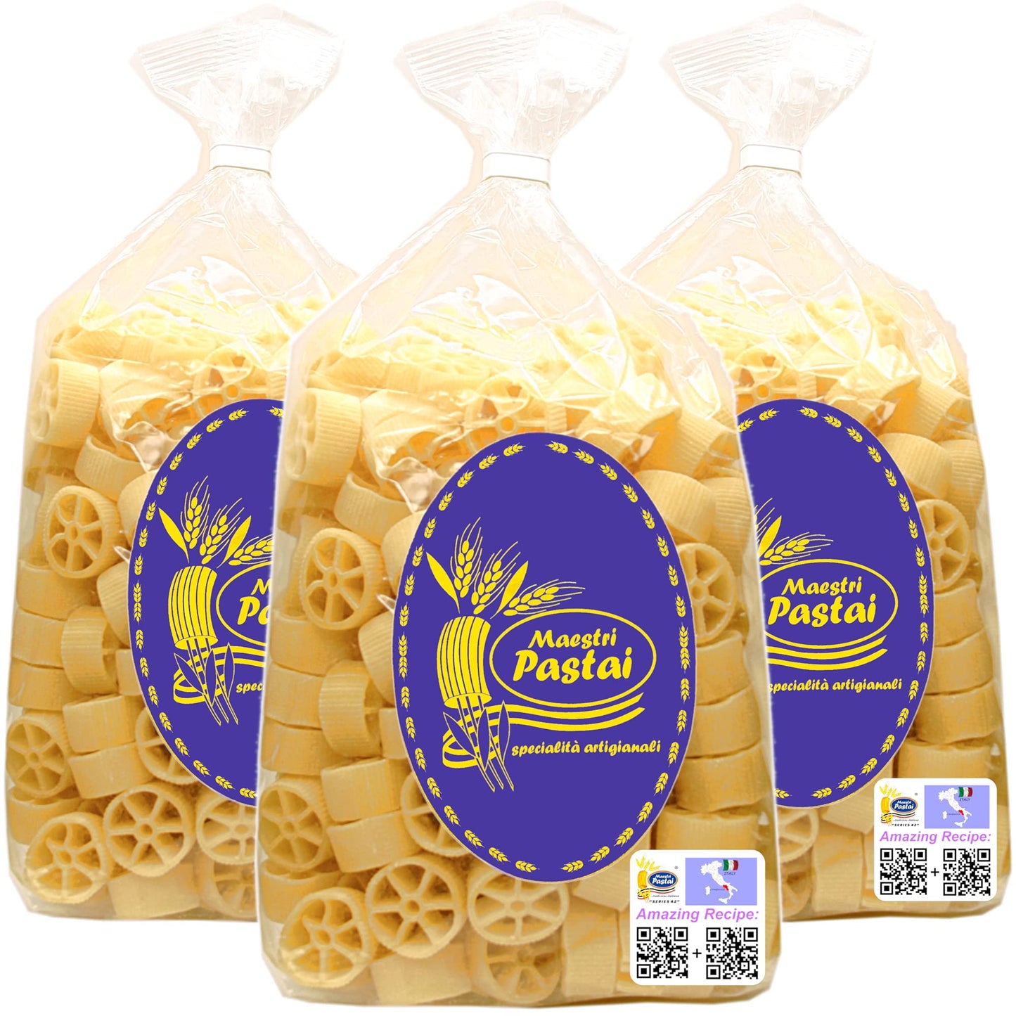 Maestri Pastai Gourmet Ruote Italian Pasta, Pack of 3, 17.66 oz each, Golden Pasta, Premium Quality from Italy