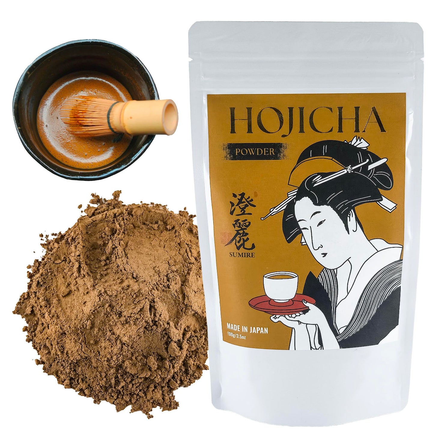 SUMIRE Hojicha Powder Rich Aroma from Kagoshima  Japan - Roasted Flavor  Caffeine-Light  Fine Texture  Easy Mix (Hojicha Powder)