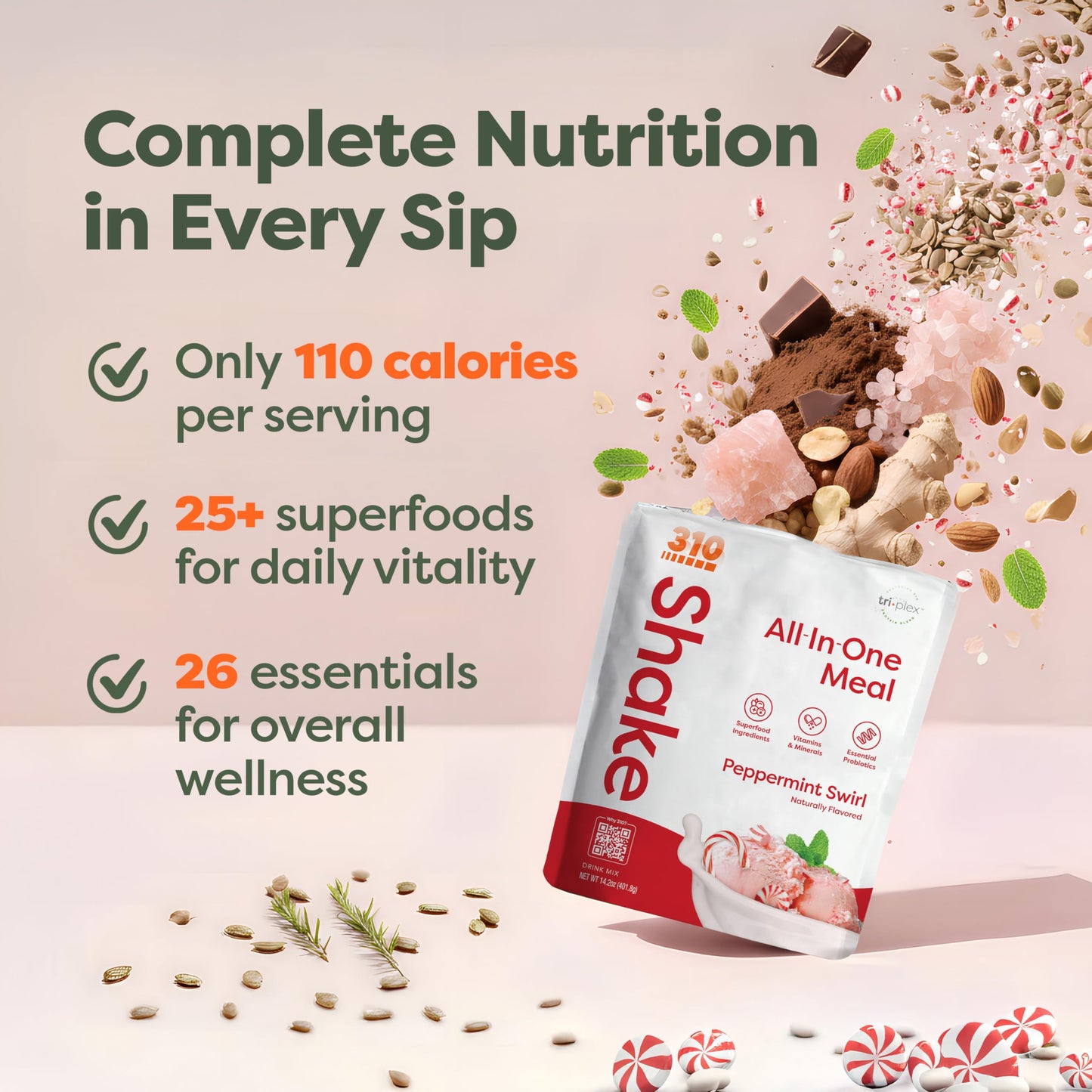 310 Nutrition All-In-One Meal Replacement Shake Powder - Plant-Based Protein Protein Powder with High-Fiber, Probiotics, Digesti