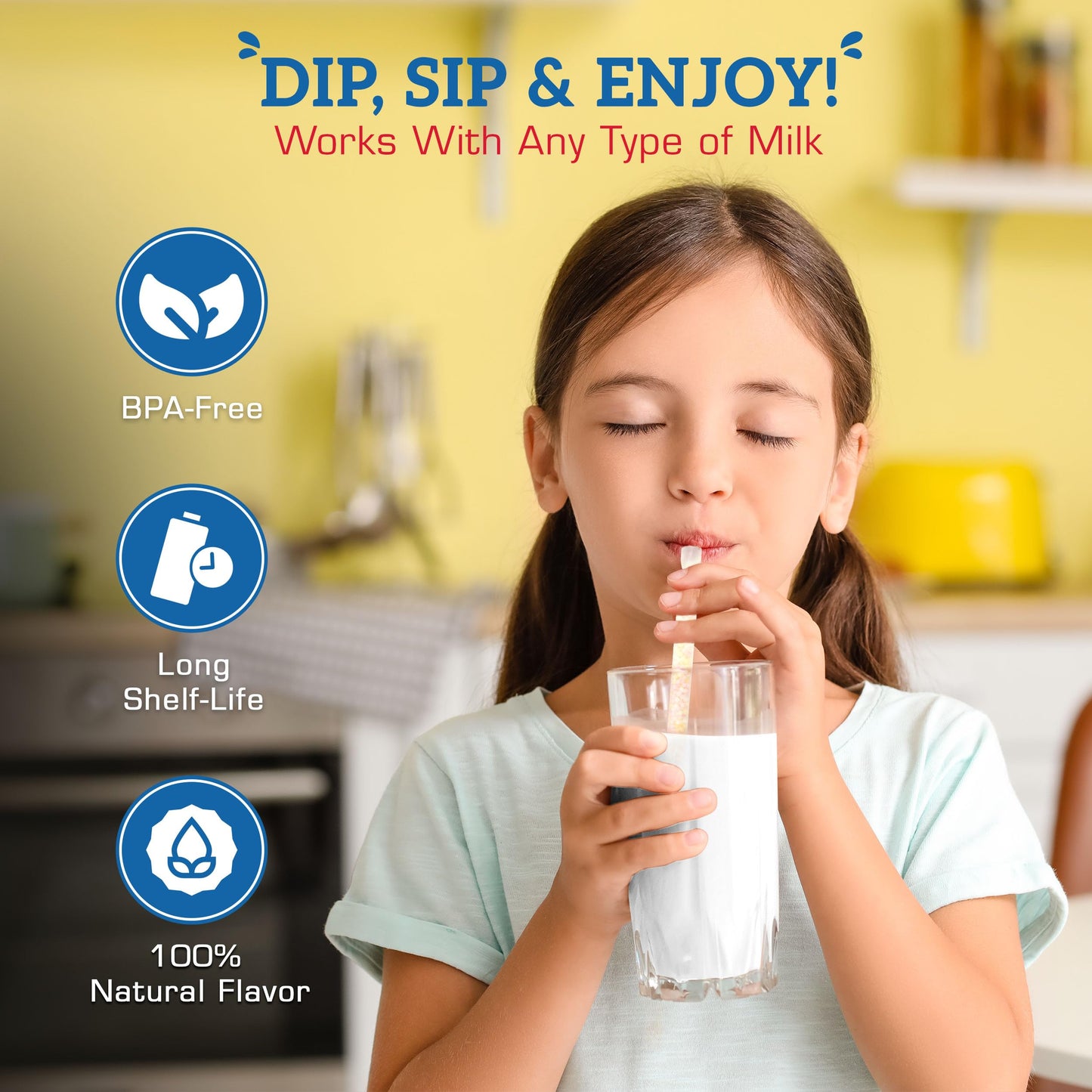 Milky Sip Magical Milk Straws - 4 Packs of 5 Pcs Each Chocolate Flavored Straws For Milk, 20 Flavoring Straws for Kids.