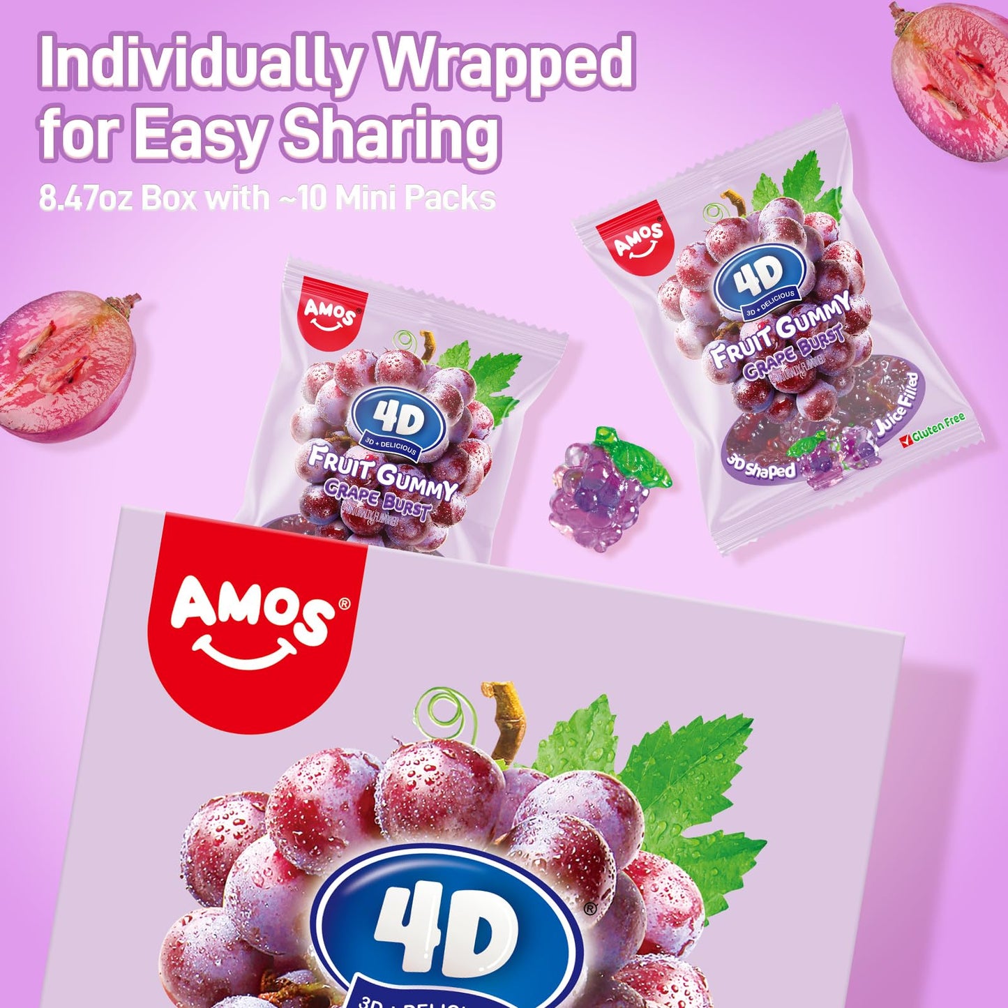 Amos Gummy Candy – 3D G  Shaped, Jelly-Filled – 240g Box (Pack of 10) – Natural Flavor   for Kids and mature-themeds