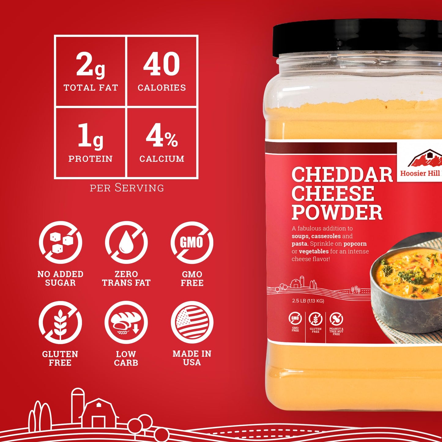 Hoosier Hill Farm Cheddar Cheese Powder, Cheese Lovers, 2.5LB (Pack of 1)