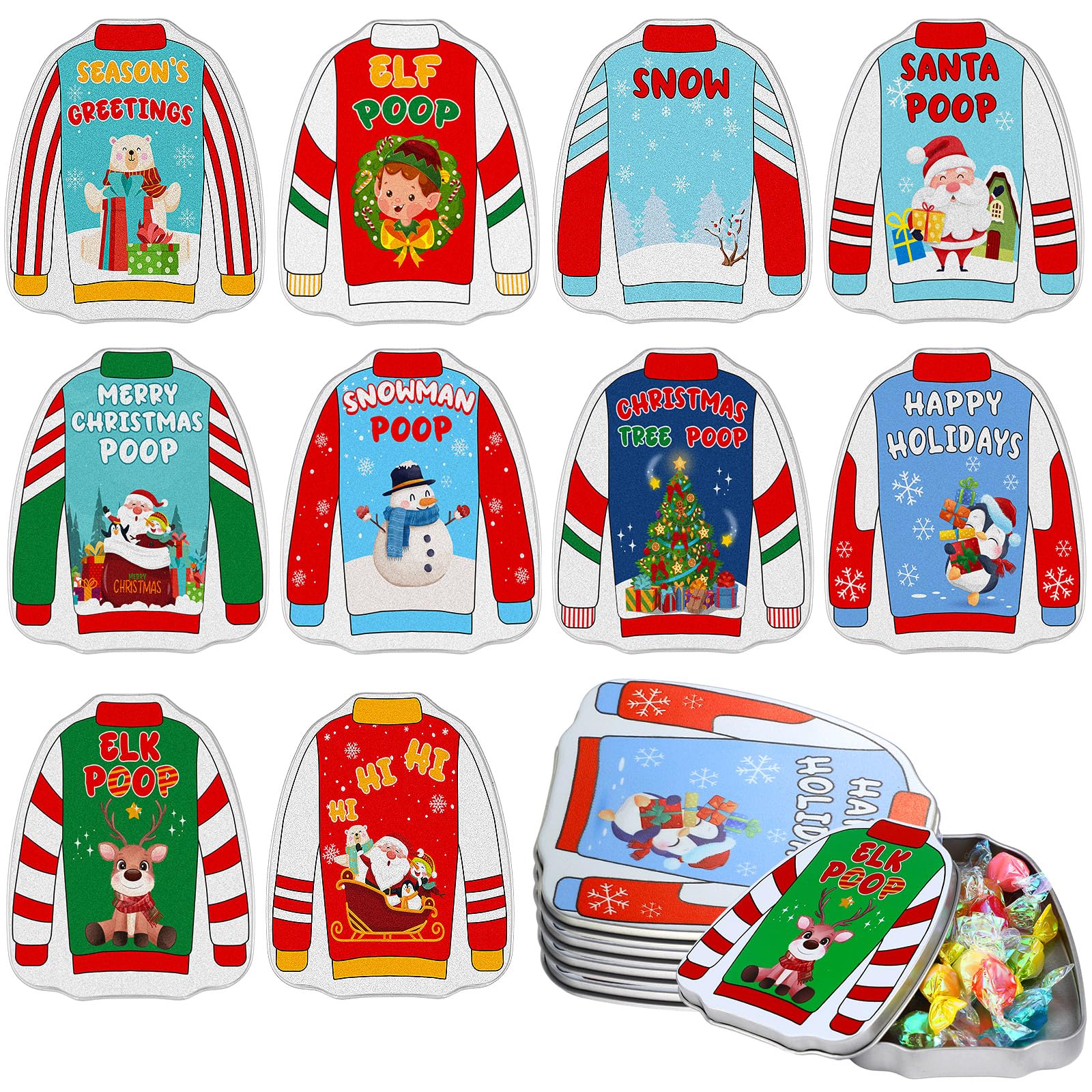 Peryiter 10 Pcs Christmas Poop Mint Tins, Christmas Novelty Sayings Mint Tins, Xmas Candy Stocking Stuffers, Metal Candy Box Fun