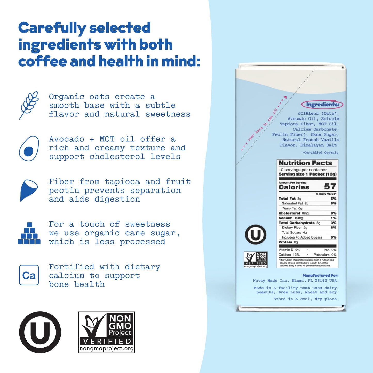 Oat Milk Coffee Creamer, French Vanilla By Joi - 10 Single Serves. Functional, Prebiotic Superfood, Vegan, Dairy Free, Non-Dairy