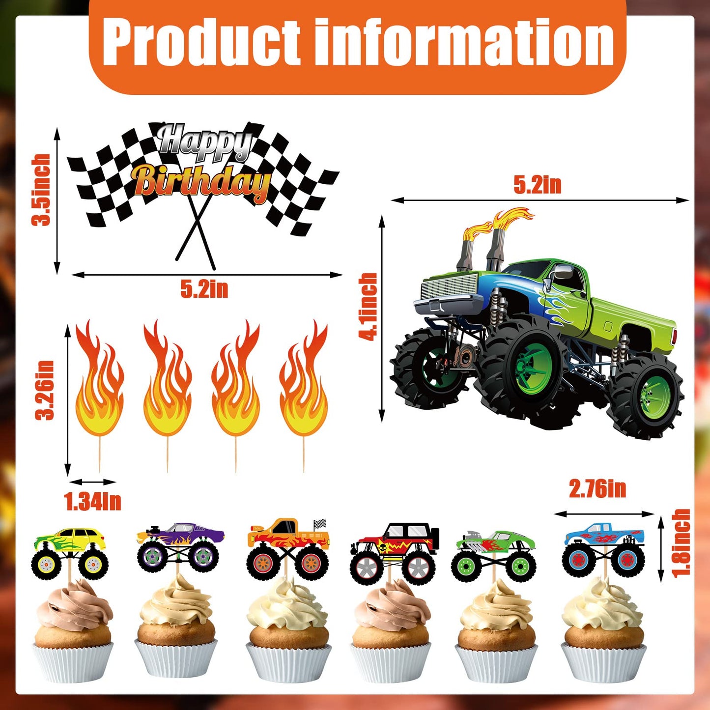 Censen 48 Pcs Truck Cake Topper Birthday Party Supplies Truck Cake Decorations Racing Car Birthday Cake Cupcake Topper Blaze Bir