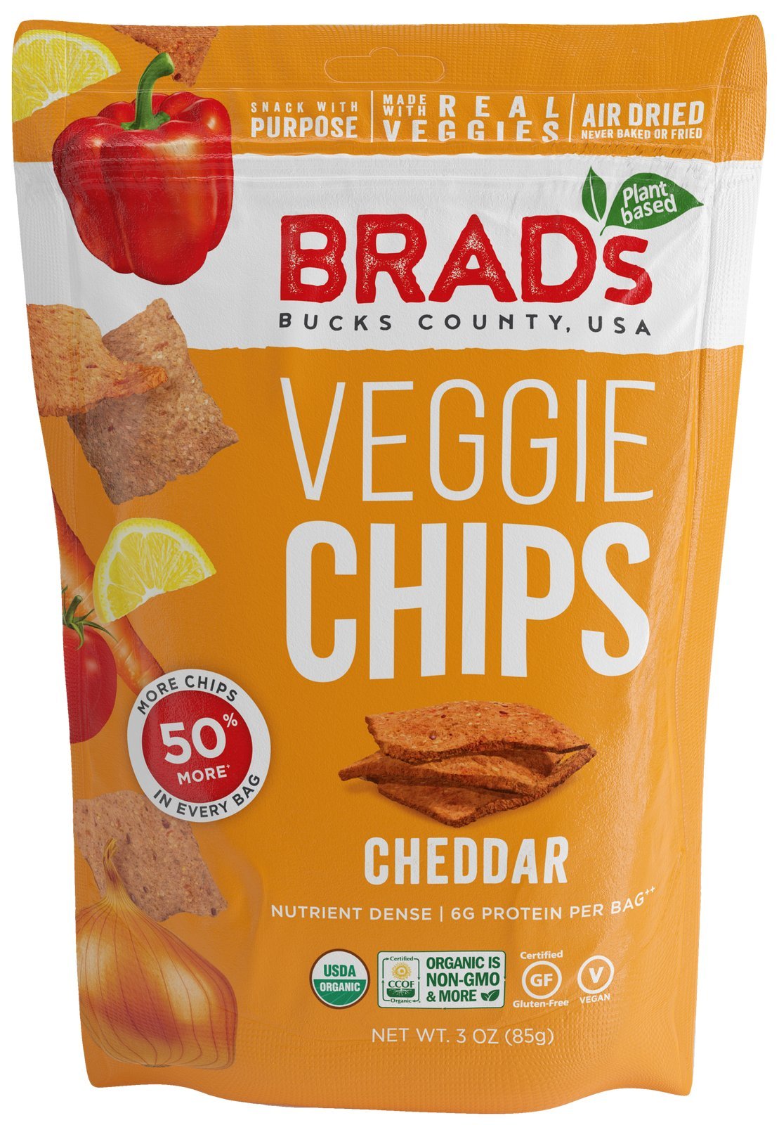 Brad'S Plant Based Organic Veggie Chips, Cheddar, 6 Bags, 18 Servings Total
