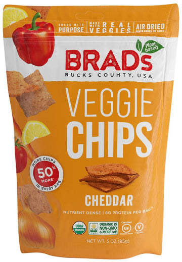 Brad'S Plant Based Organic Veggie Chips, Cheddar, 6 Bags, 18 Servings Total