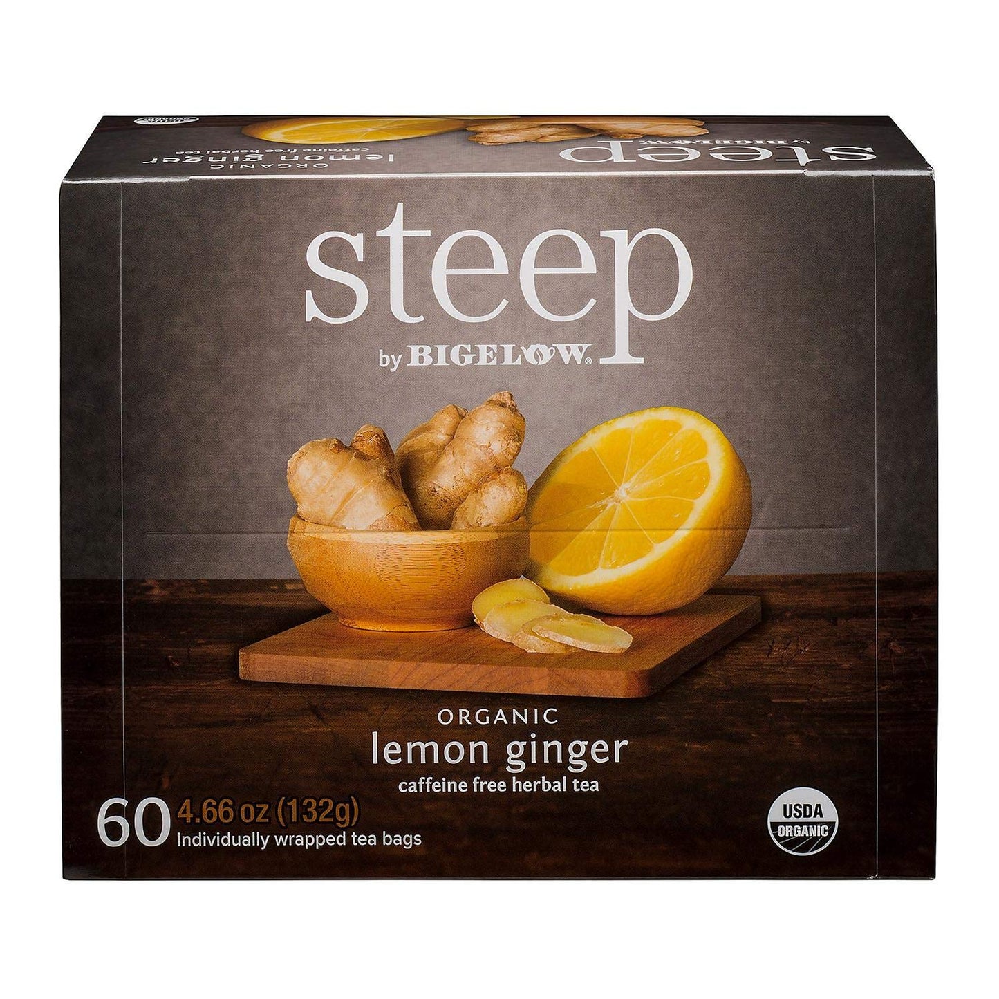 Biglow Tea Organic Lemon Ginger Tea Steep 60 Bags Net Wt 4.66 Oz