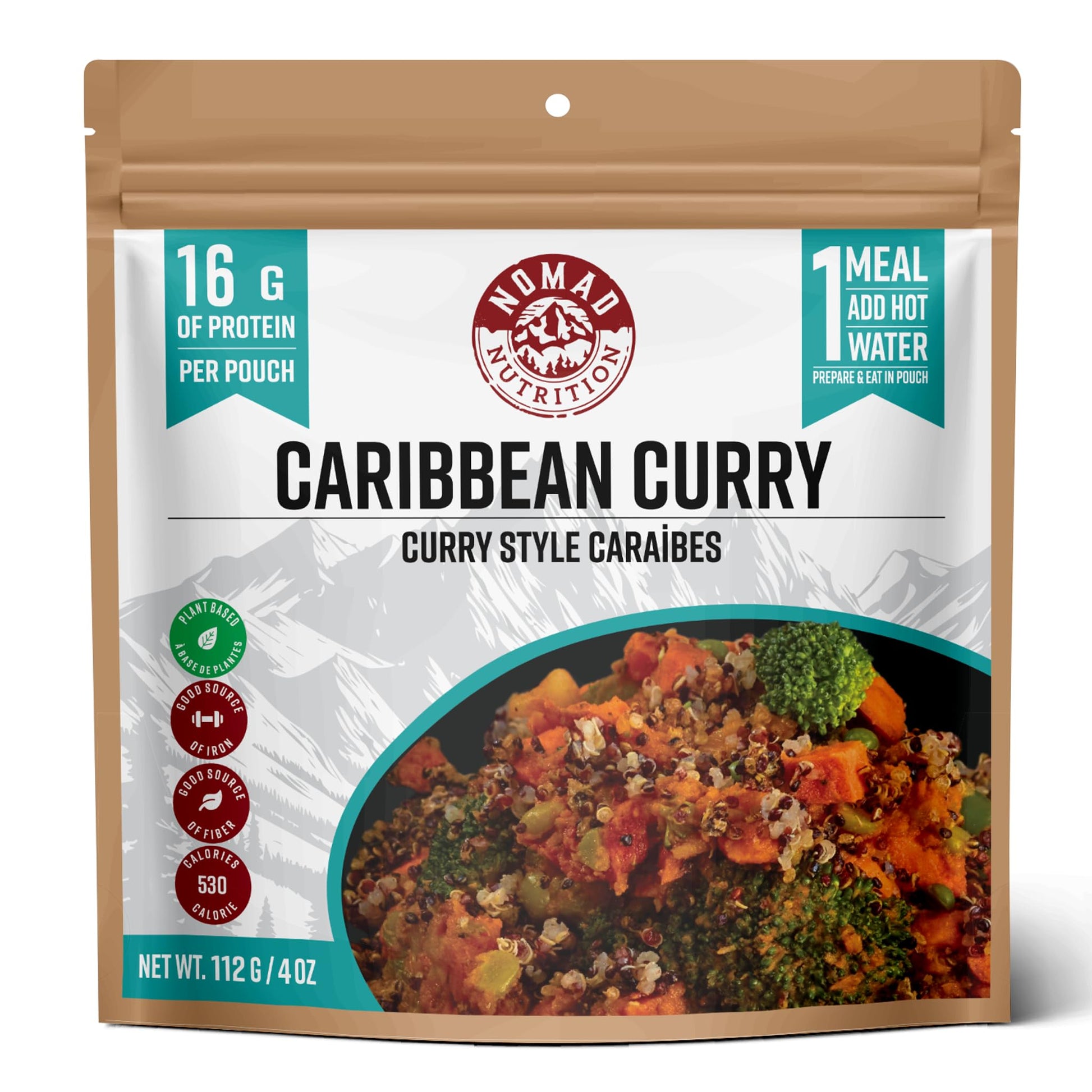 Nomad Nutrition Caribbean Curry | Instant Freeze Dried Backpacking & Camping Food | Plant-Based, Non-GMO Hiking Meals with High-