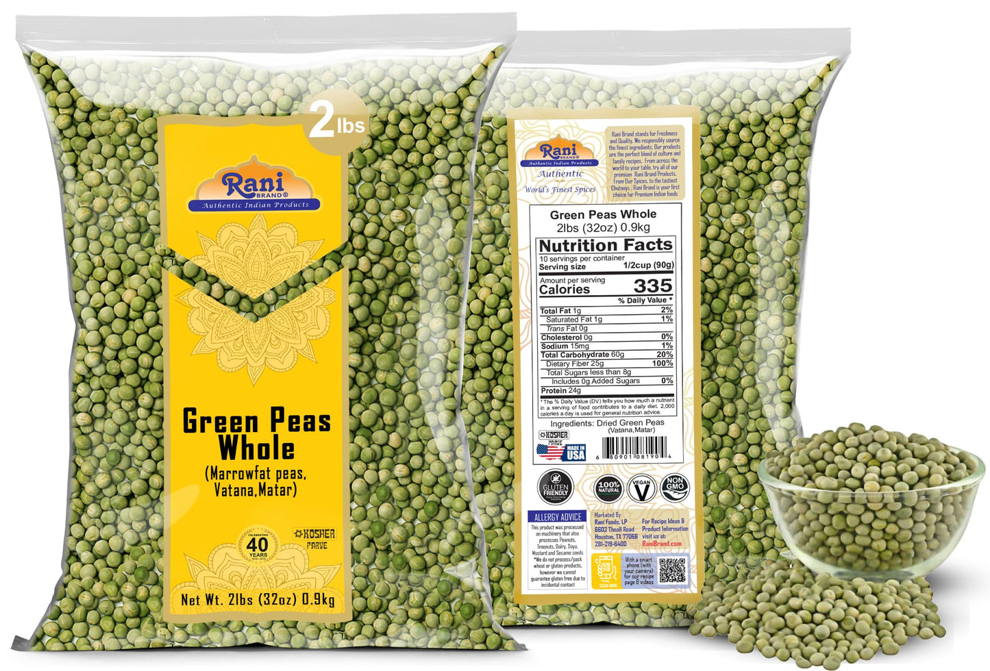 Rani Green Peas Whole, Dried (Marrowfat Peas, Vatana, Matar) 32Oz (2Lbs) 908G ~ All Natural | Vegan | Gluten Friendly | Kosher | Product Of Usa