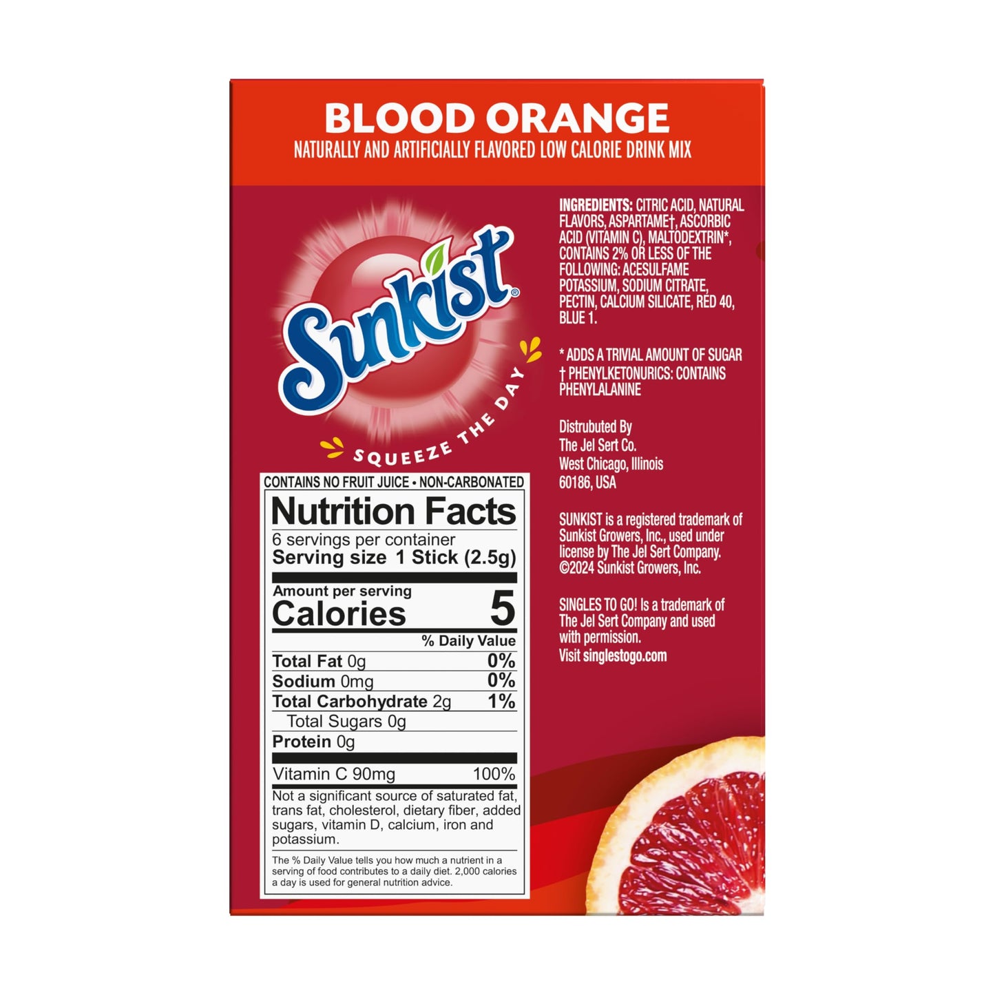 SINGLES TO GO! Drink Mix Packets, Blood Orange, 6-Count Box, 3.06 Ounce (Pack of 12)